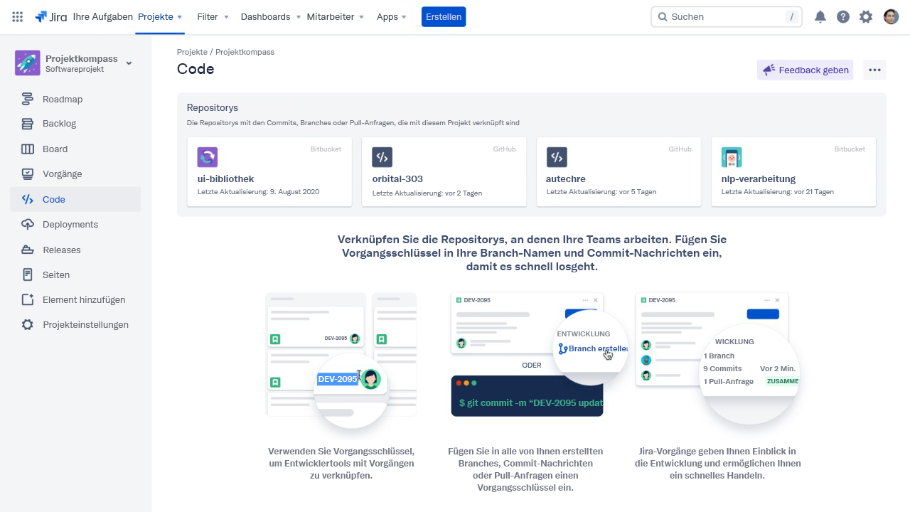 Code in Jira Software anzeigen